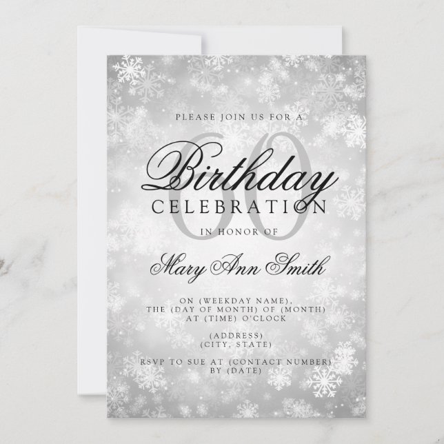 Elegant 60th Birthday Silver Winter Wonderland Invitation (Front)