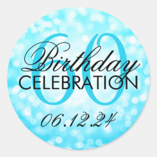 Elegant 60th Birthday Turquoise Glitter Lights Classic Round Sticker