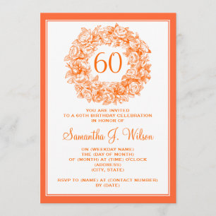 Elegant 60th Birthday Vintage Roses Orange Invitation