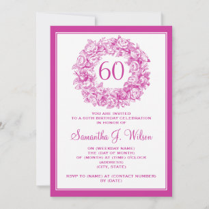 Elegant 60th Birthday Vintage Roses Pink Invitation