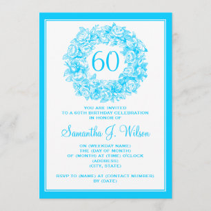 Elegant 60th Birthday Vintage Roses Turquoise Invitation