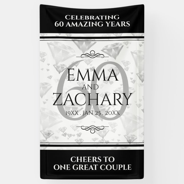 Elegant 60th Diamond Wedding Anniversary Banner (Vertical)
