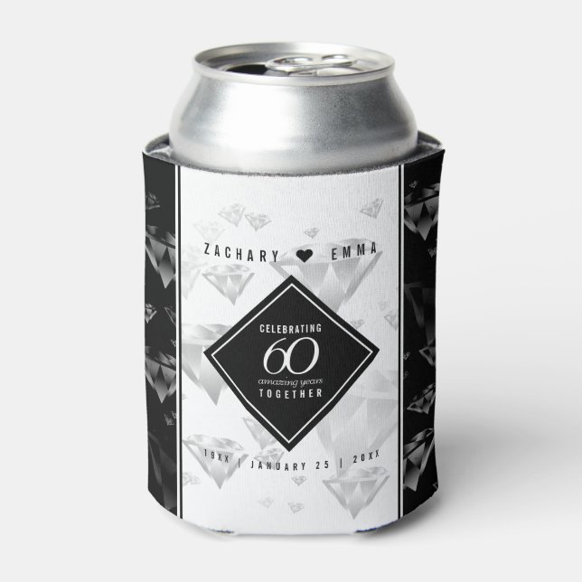 Elegant 60th Diamond Wedding Anniversary Can Cooler (Can Front)