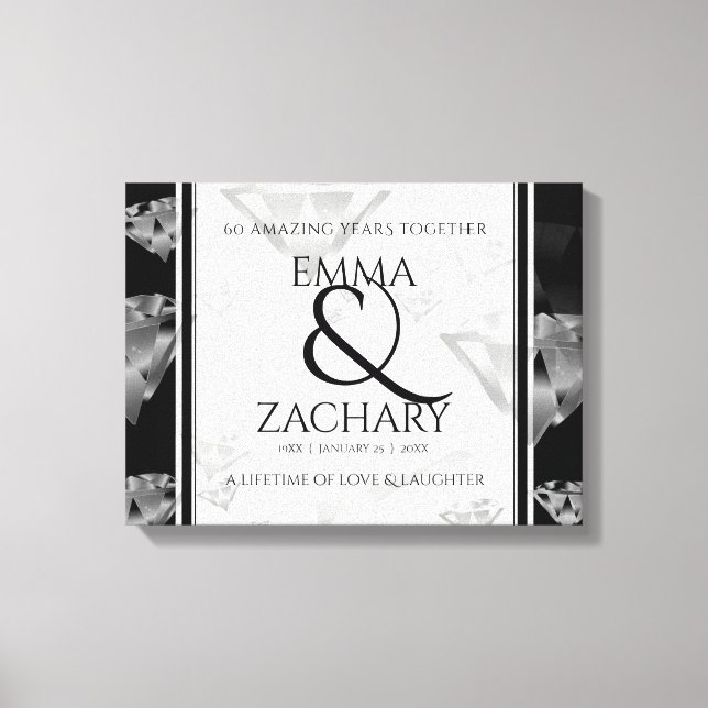 Elegant 60th Diamond Wedding Anniversary Canvas Print (Front)