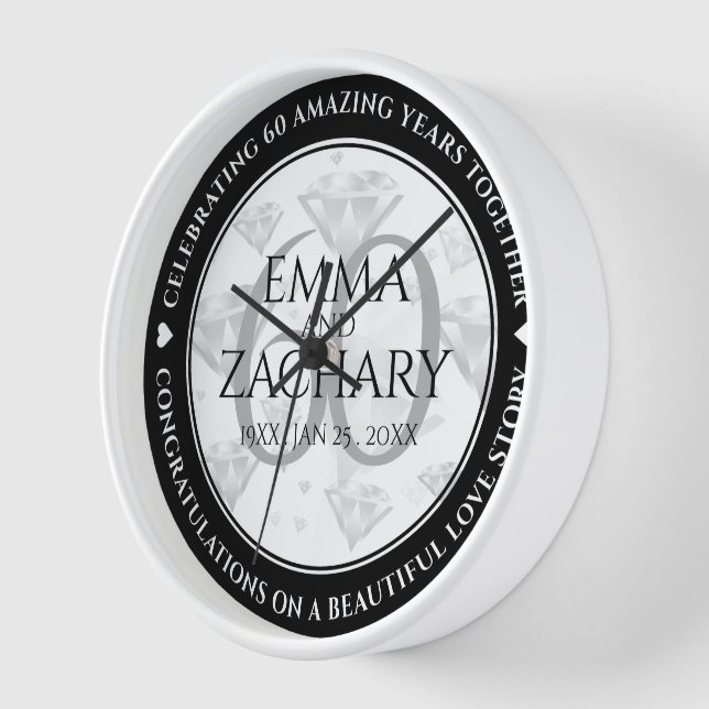 Elegant 60th Diamond Wedding Anniversary Clock (Angle)