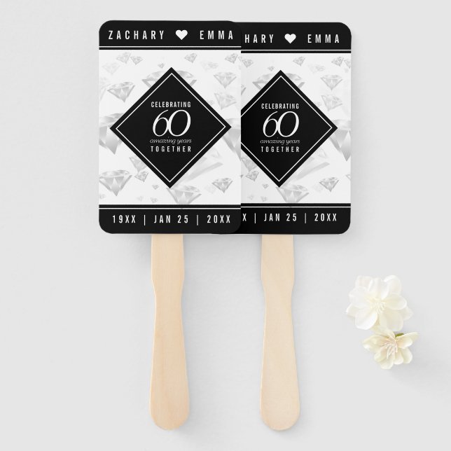 Elegant 60th Diamond Wedding Anniversary Hand Fan (Front and Back)