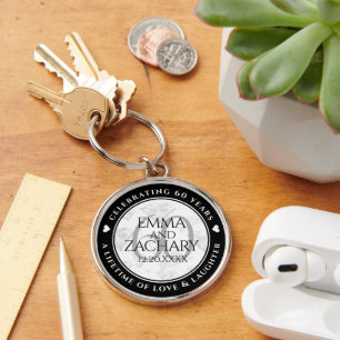 Elegant 60th Diamond Wedding Anniversary Key Ring