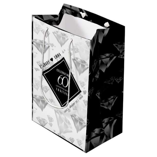 Elegant 60th Diamond Wedding Anniversary Medium Gift Bag (Front Angled)