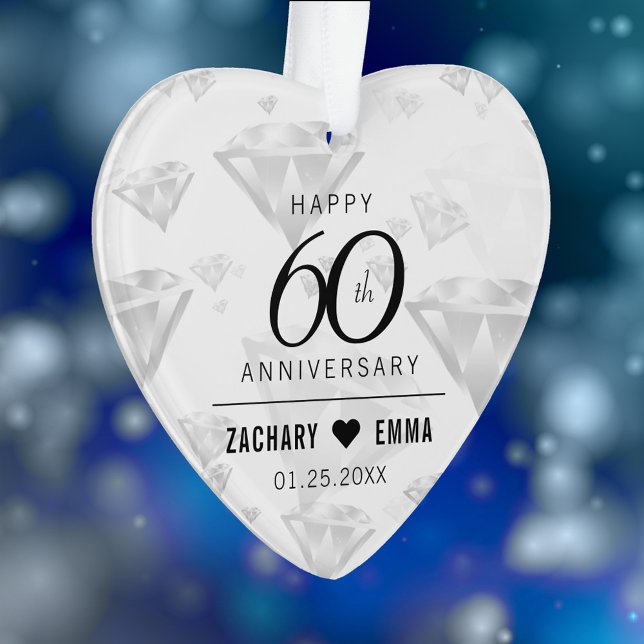 Elegant 60th Diamond Wedding Anniversary Ornament (Elegant 60th Diamond Wedding Anniversary Acrylic Ornament Cover Photo.)