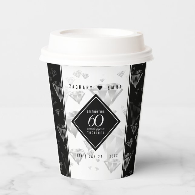 Elegant 60th Diamond Wedding Anniversary Paper Cups (Front)