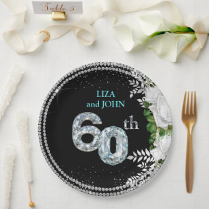 Elegant 60th Diamond Wedding Anniversary Paper Pla Paper Plate