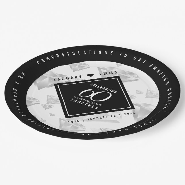 Elegant 60th Diamond Wedding Anniversary Paper Plate (Angled)