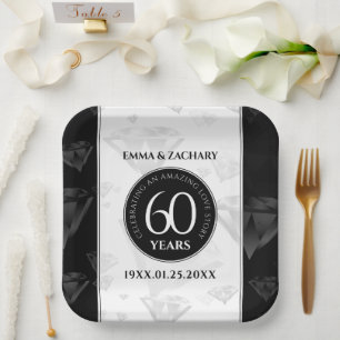 Elegant 60th Diamond Wedding Anniversary Paper Plate