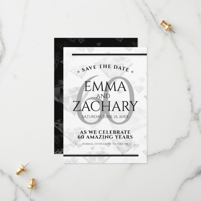 Elegant 60th Diamond Wedding Anniversary Save The Date (Front/Back In Situ)