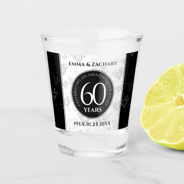 Elegant 60th Diamond Wedding Anniversary Shot Glass (Front)