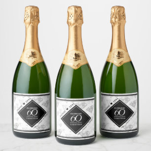 Elegant 60th Diamond Wedding Anniversary Sparkling Wine Label