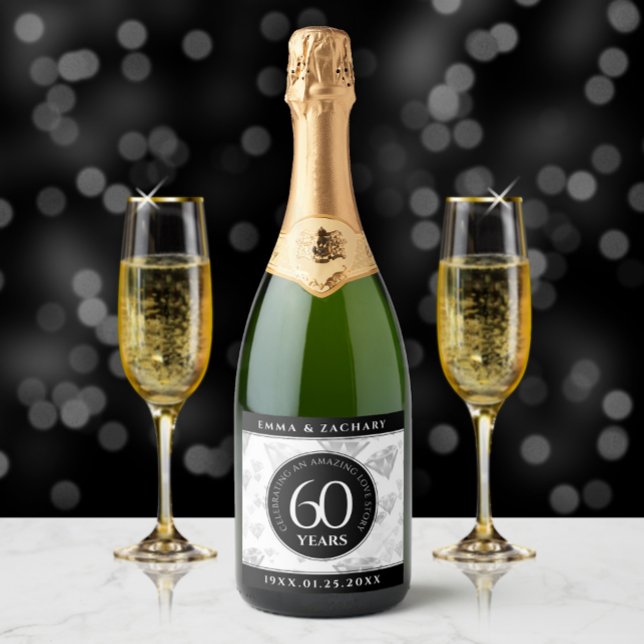 Elegant 60th Diamond Wedding Anniversary Sparkling Wine Label (Creator Uploaded)
