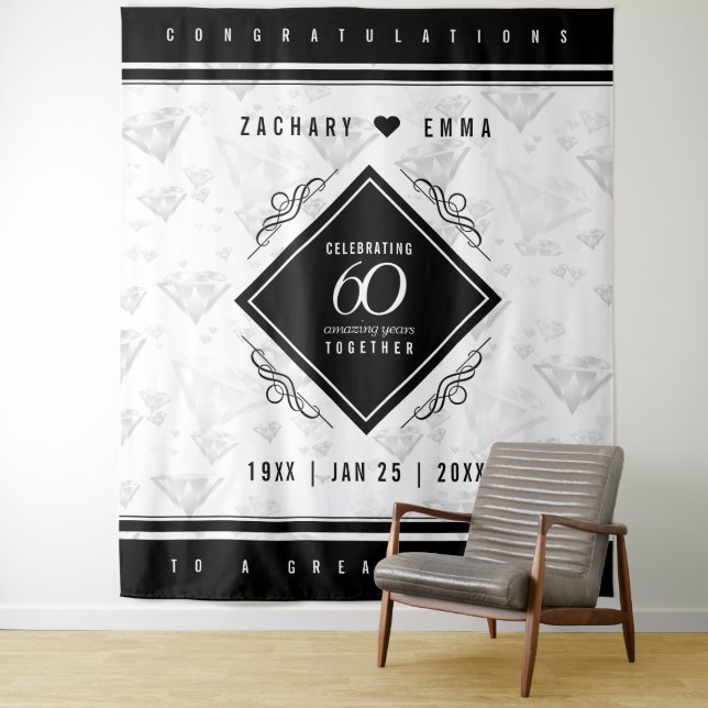 Elegant 60th Diamond Wedding Anniversary Tapestry (In Situ)