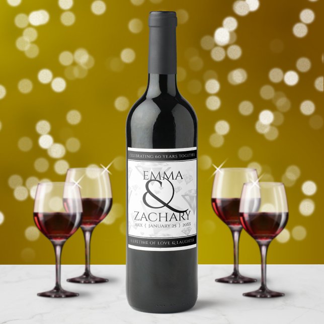 Elegant 60th Diamond Wedding Anniversary Wine Label (Creator Uploaded)