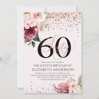 Elegant 60th floral birthday invitation