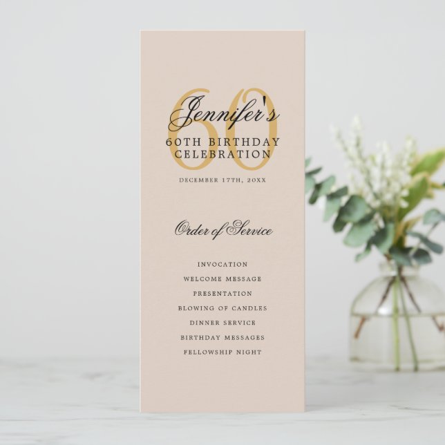 Elegant 60th Program Gold Menu+Thank You Champagne Invitation (Standing Front)