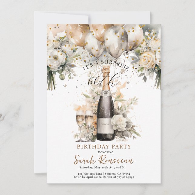Elegant 60th Surprise Birthday Party Invitation (Front)