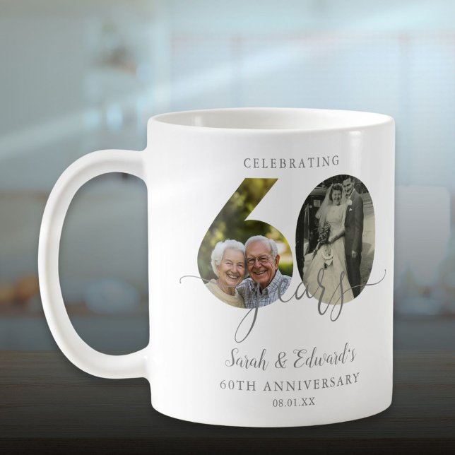 Elegant 60th Wedding Anniversary 2 Photo Coffee Mug (Elegant 60th Wedding Anniversary 2 Photo Coffee Mug)