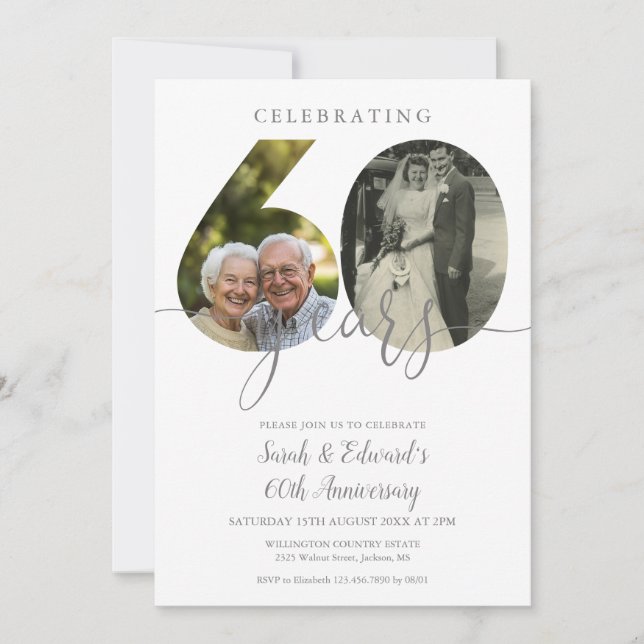 Elegant 60th Wedding Anniversary 2 Photo Invitation (Front)