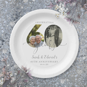 Elegant 60th Wedding Anniversary 2 Photo Paper Plate