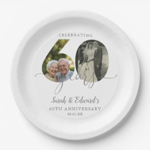 Elegant 60th Wedding Anniversary 2 Photo Paper Plate