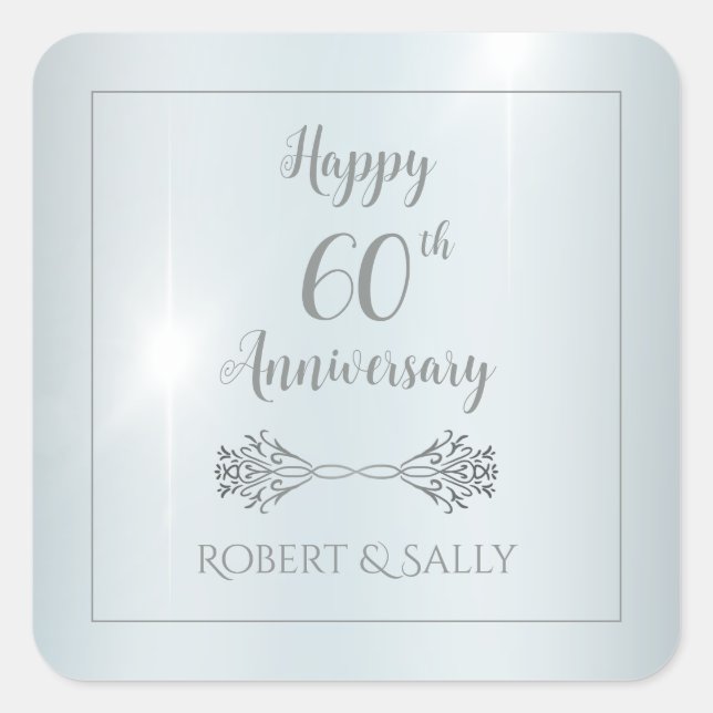 Elegant 60th Wedding Anniversary Party Favour Square Sticker (Front)