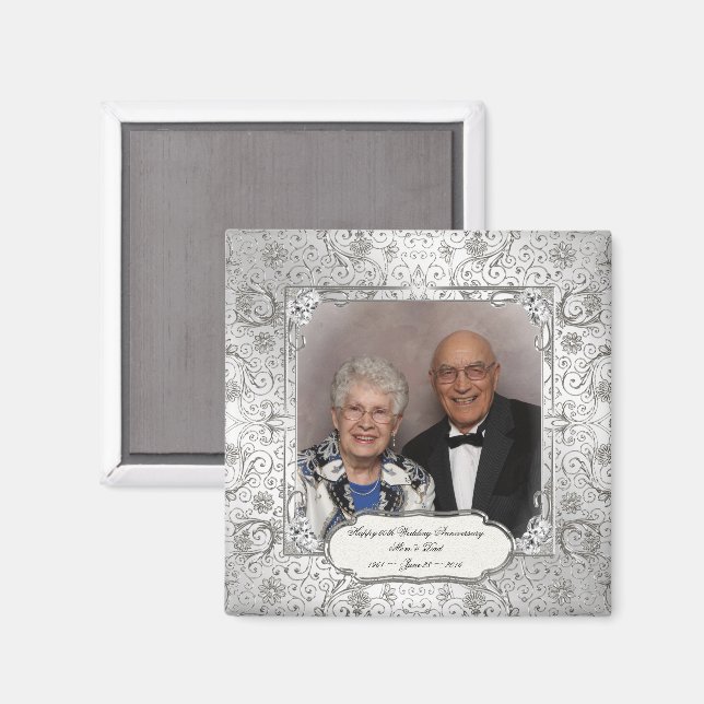Elegant 60th Wedding Anniversary Photo Magnet (Front/Back)