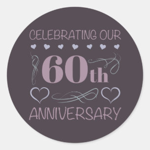 Elegant 60th Wedding Anniversary Purple Classic Round Sticker