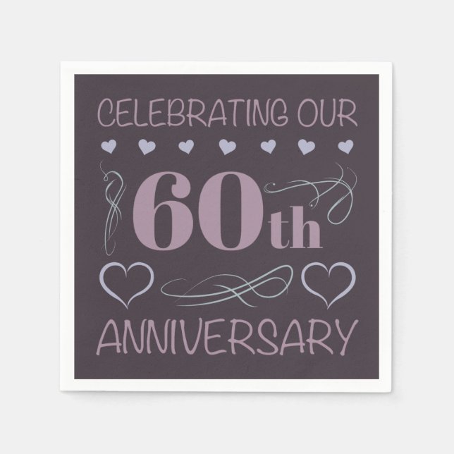Elegant 60th Wedding Anniversary Purple Napkin (Front)