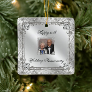 Elegant 60th Wedding Anniversary Square Ornament