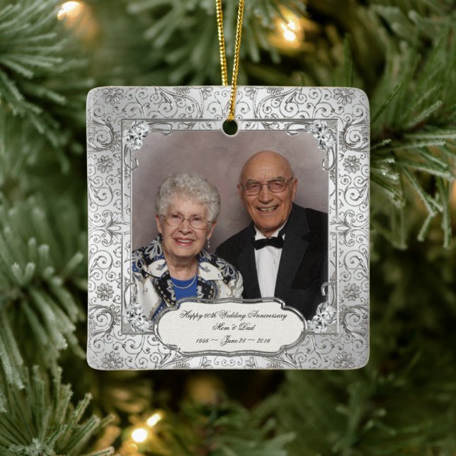 Elegant 60th Wedding Anniversary Square Ornament (Tree)