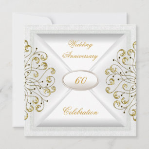 Elegant  60th Wedding Anniversary White Gold Invitation