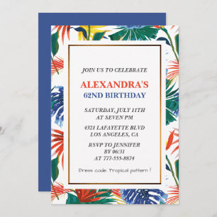 Elegant 62nd birthday invitations Tropical Floral