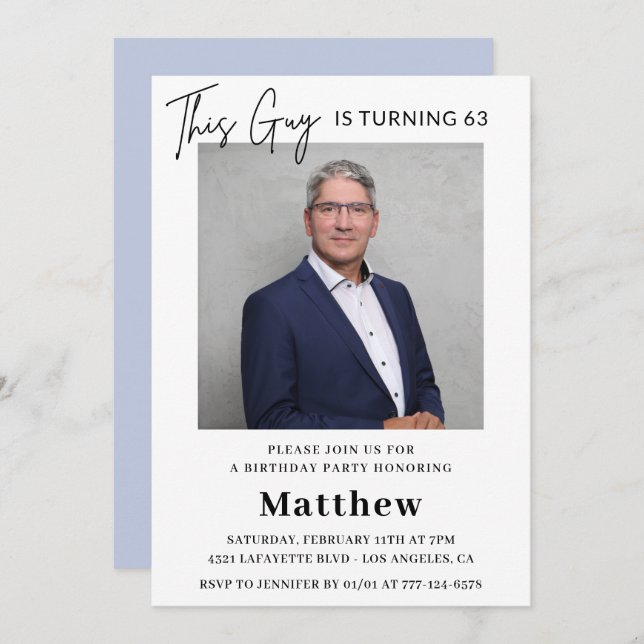 Elegant 63rd birthday invitations Men Photo (Front/Back)