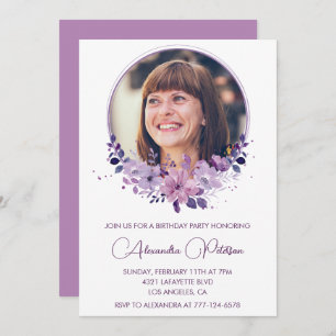 Elegant 65th birthday invitation Photo Floral Boho