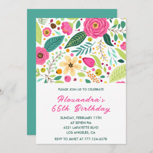 Elegant 65th birthday invitations Floral Colourful