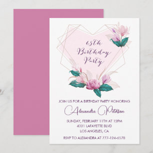 Elegant 65th birthday invitations Pink Floral
