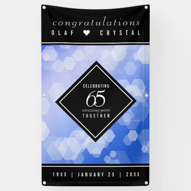 Elegant 65th Blue Sapphire Wedding Anniversary Banner (Vertical)