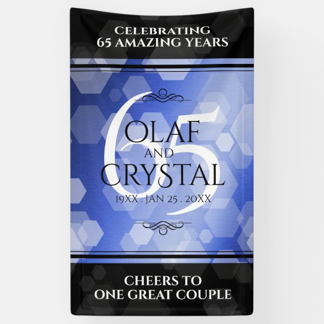 Elegant 65th Blue Sapphire Wedding Anniversary Banner (Vertical)