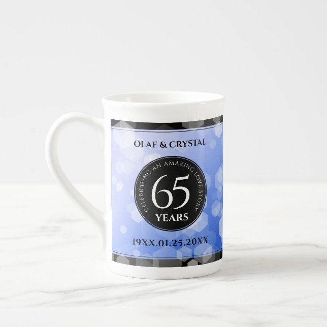 Elegant 65th Blue Sapphire Wedding Anniversary Bone China Mug (Left)