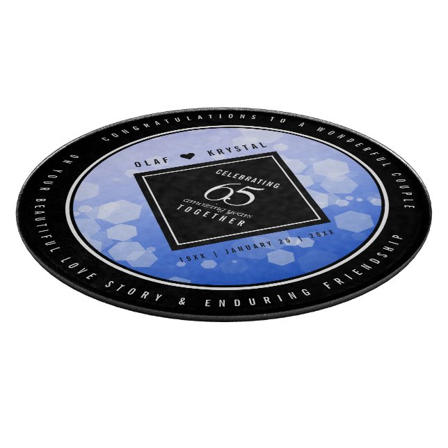 Elegant 65th Blue Sapphire Wedding Anniversary Cutting Board (Corner)