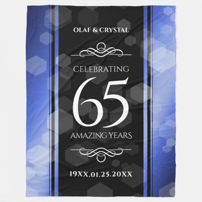 Elegant 65th Blue Sapphire Wedding Anniversary Fleece Blanket (Front)