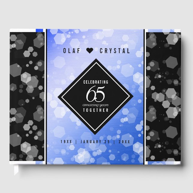 Elegant 65th Blue Sapphire Wedding Anniversary Guest Book (Front)