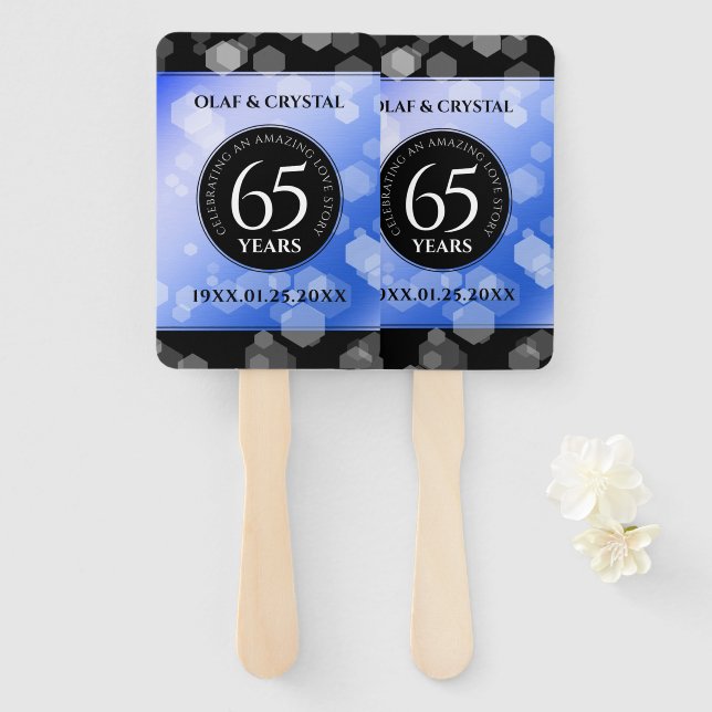 Elegant 65th Blue Sapphire Wedding Anniversary Hand Fan (Front and Back)