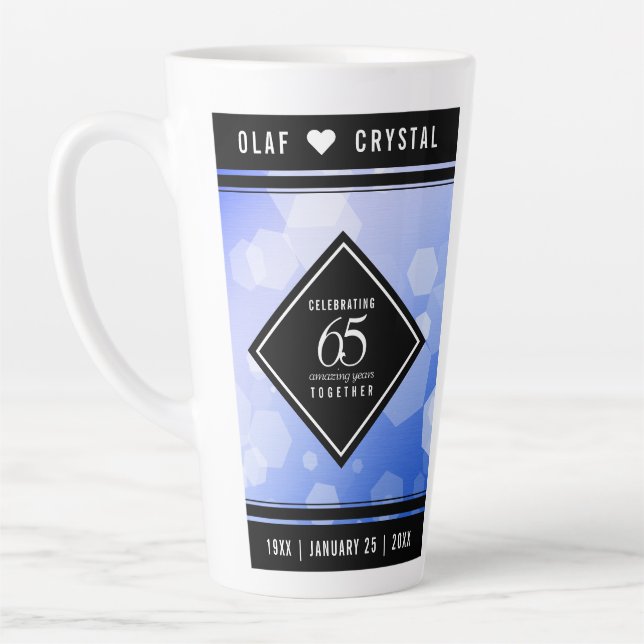 Elegant 65th Blue Sapphire Wedding Anniversary Latte Mug (Left)